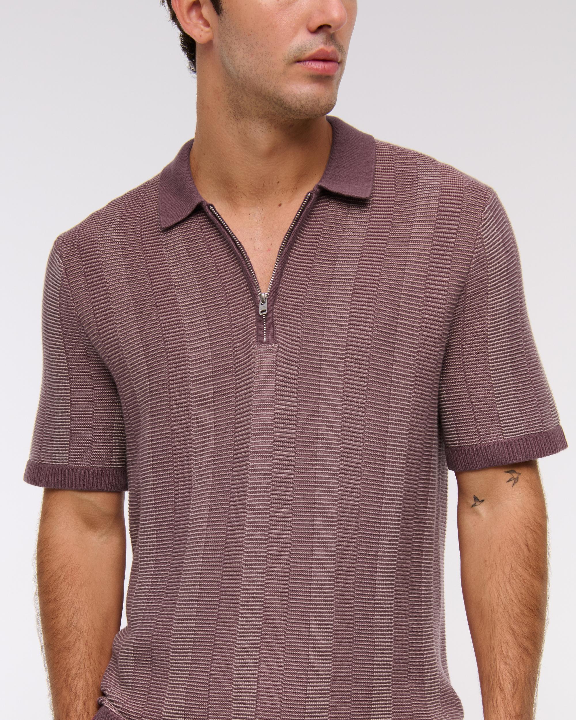 Contrast Textural Zip Sweater Polo Product Image