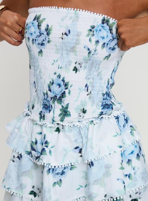 Sunkiss Frill Mini Dress White / Blue Product Image