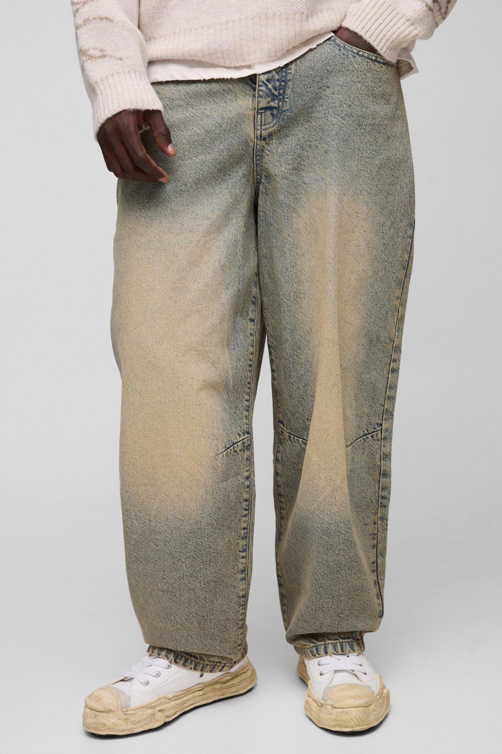 Balloon Fit Pleat Knee Tinted Jeans | boohooMAN USA Product Image