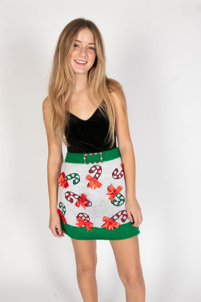 Christmas Candy Cane Sweater Skirt Product Image