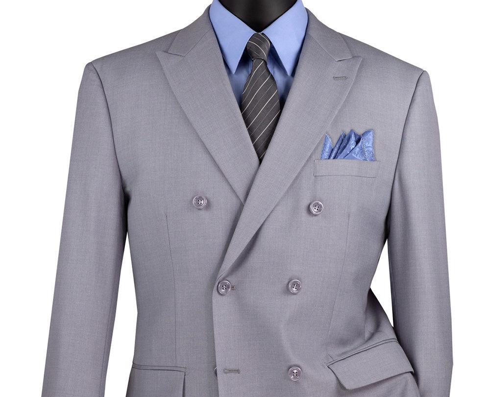 Ramses Collection - Light Gray Regular Fit Double Breasted 2 Piece Suit with Adjustable Waistband Pants Product Image