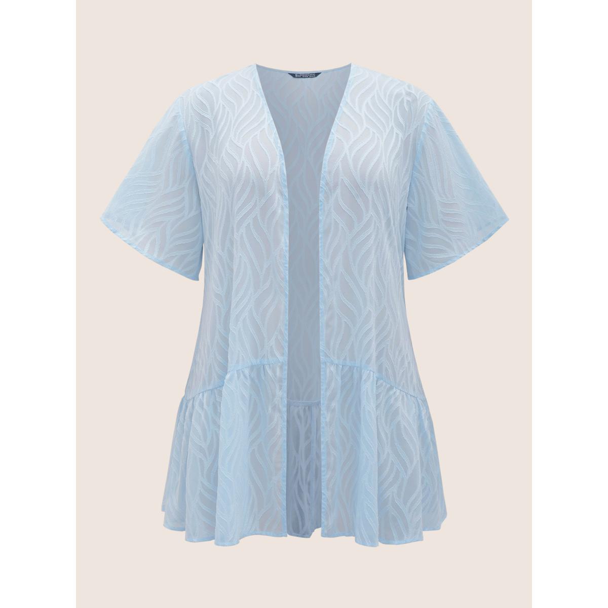 Plus Size Chiffon Texture Ruffles See Through Kimono Women LightBlue Elegant Texture Everyday Kimonos BloomChic 30/6X Product Image