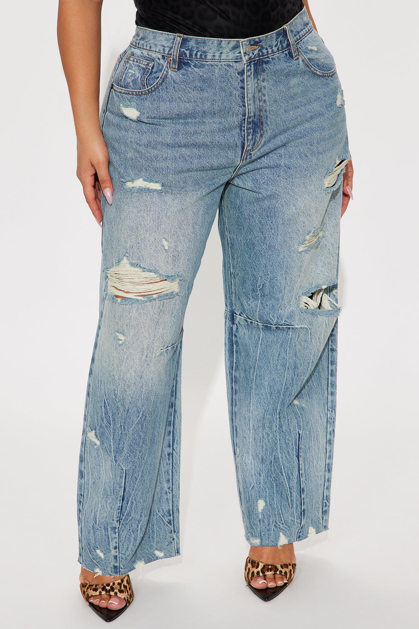 Bexy Destructed Barrel Wide Leg Jeans - Medium Wash Female Product Image