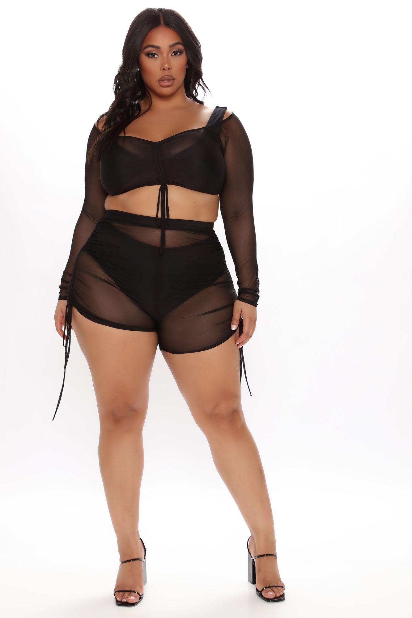 Oasis Babe Ruched Mesh Cover Up Set- Black Product Image