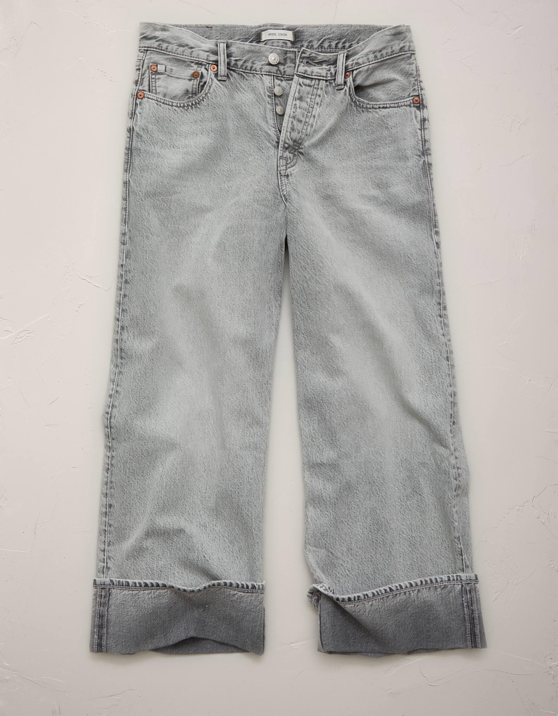 AE77 Premium Wide Crop Cuff Jean Product Image
