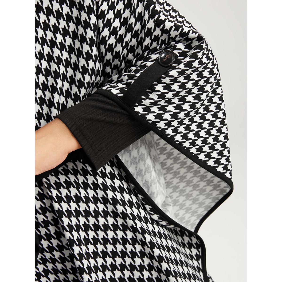 Plus Size Houndstooth Dolman Sleeve Lapel Collar Belted Coat Women Black Casual Belted Loose Ladies Dailywear Winter Coats BloomChic 14-16/1X Product Image