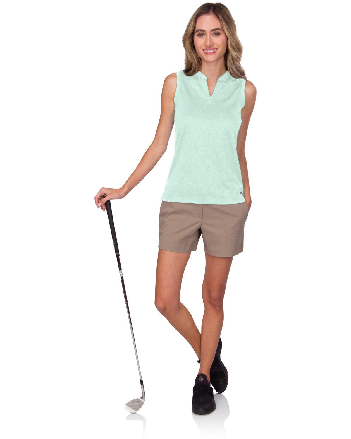 Three Sixty Six Women's Waffle-Textured Collarless Golf Polo Female Product Image