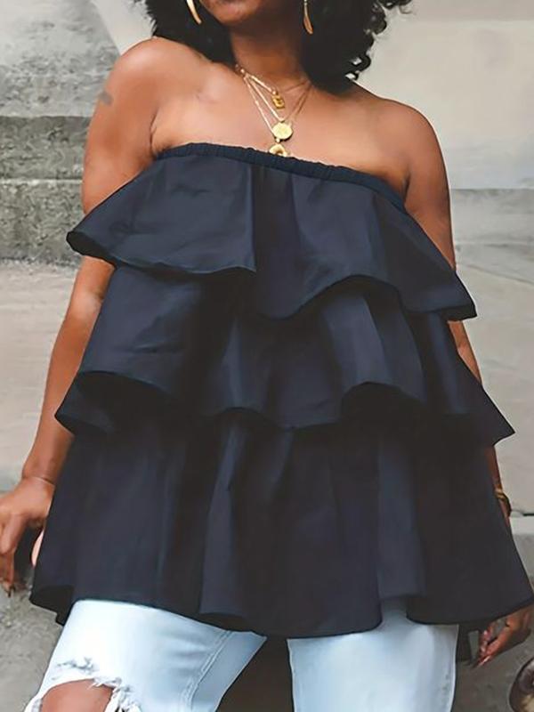 A-Line Loose Elasticity Layered Ruffled Solid Color Tube Vest Top Product Image