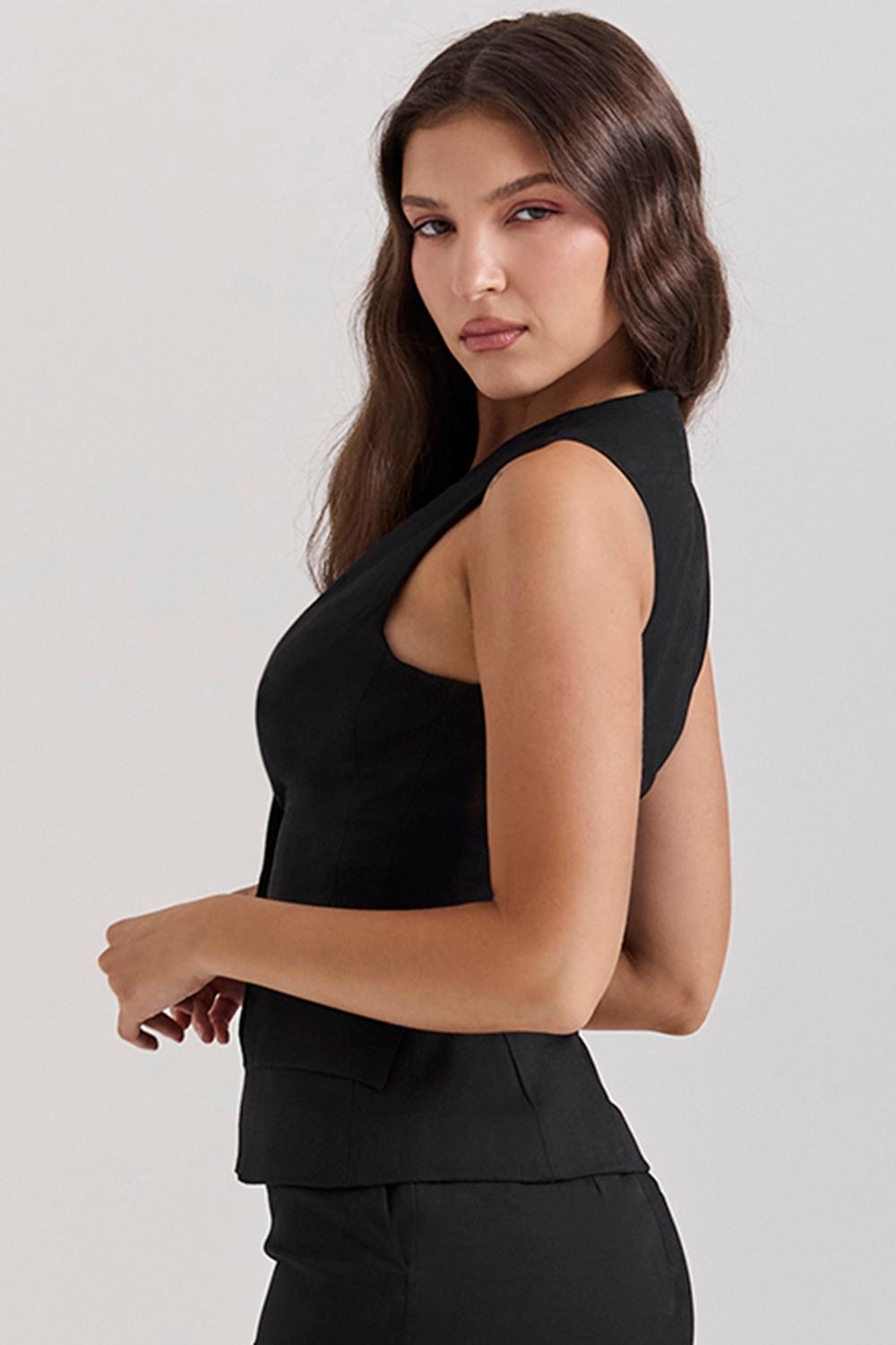 Juliet  black sleeveless tuxedo top Product Image