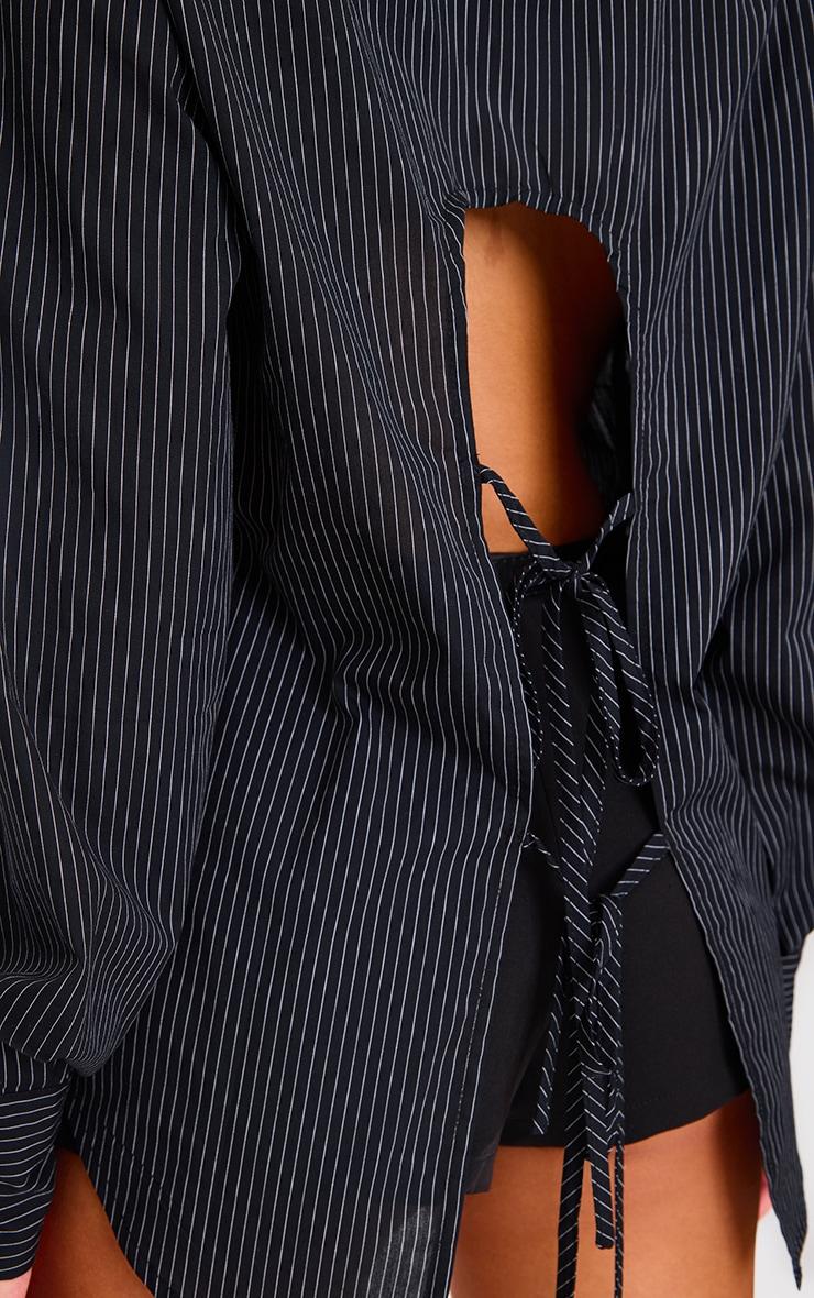 Black Oversized Striped Cut Out Back Shirt Product Image