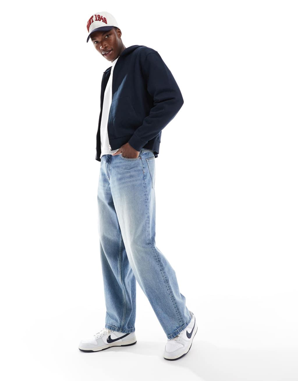 ASOS DESIGN essential boxy oversized zip up hoodie in navy Product Image