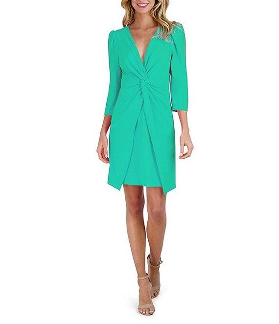 Julia Jordan Stretch V-Neck 3/4 Sleeve Knot Waist Sheath Dress Product Image