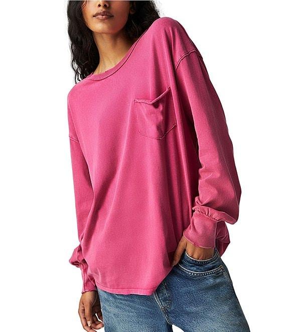 Free People Fade Into You Scoop Neck Long Sleeve Front Pocket Tee Shirt Product Image