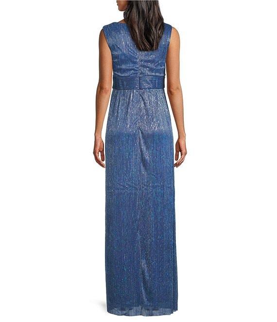 R & M Richards 3/4 Sleeve Surplice V-Neck Matte Jersey Chiffon 2-Piece Jacket Dress Product Image