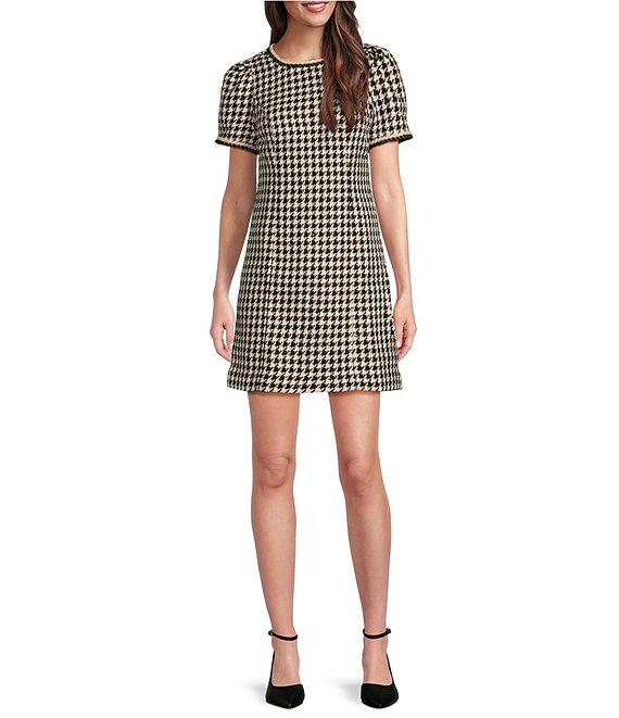 Lilly Pulitzer Doriane Sequin Boucle Houndstooth Round Neck Short Sleeve Shift Coordinating Dress Product Image