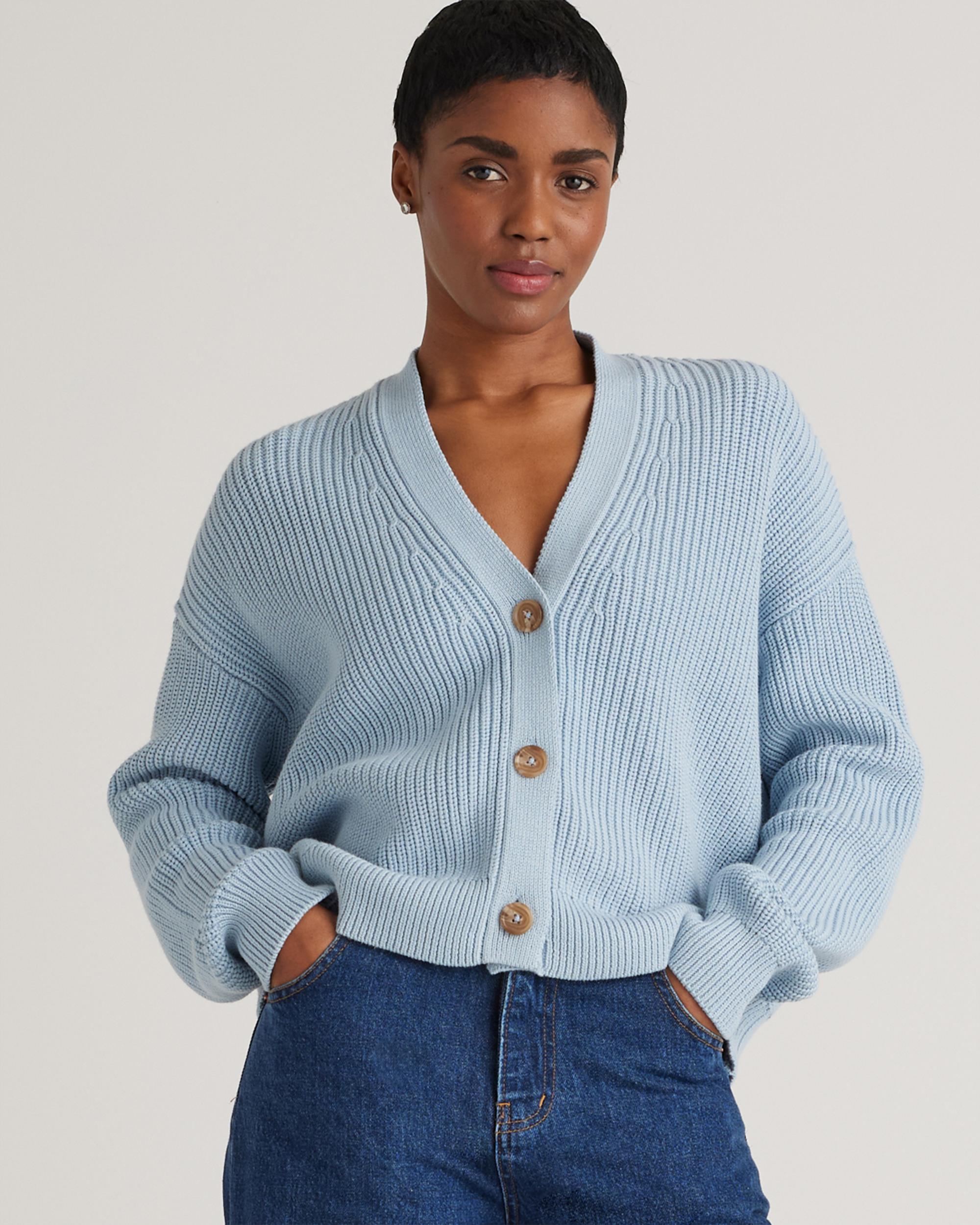 Quince | Women's Fisherman Boxy Cropped Cardigan Sweater Organic Cotton Product Image