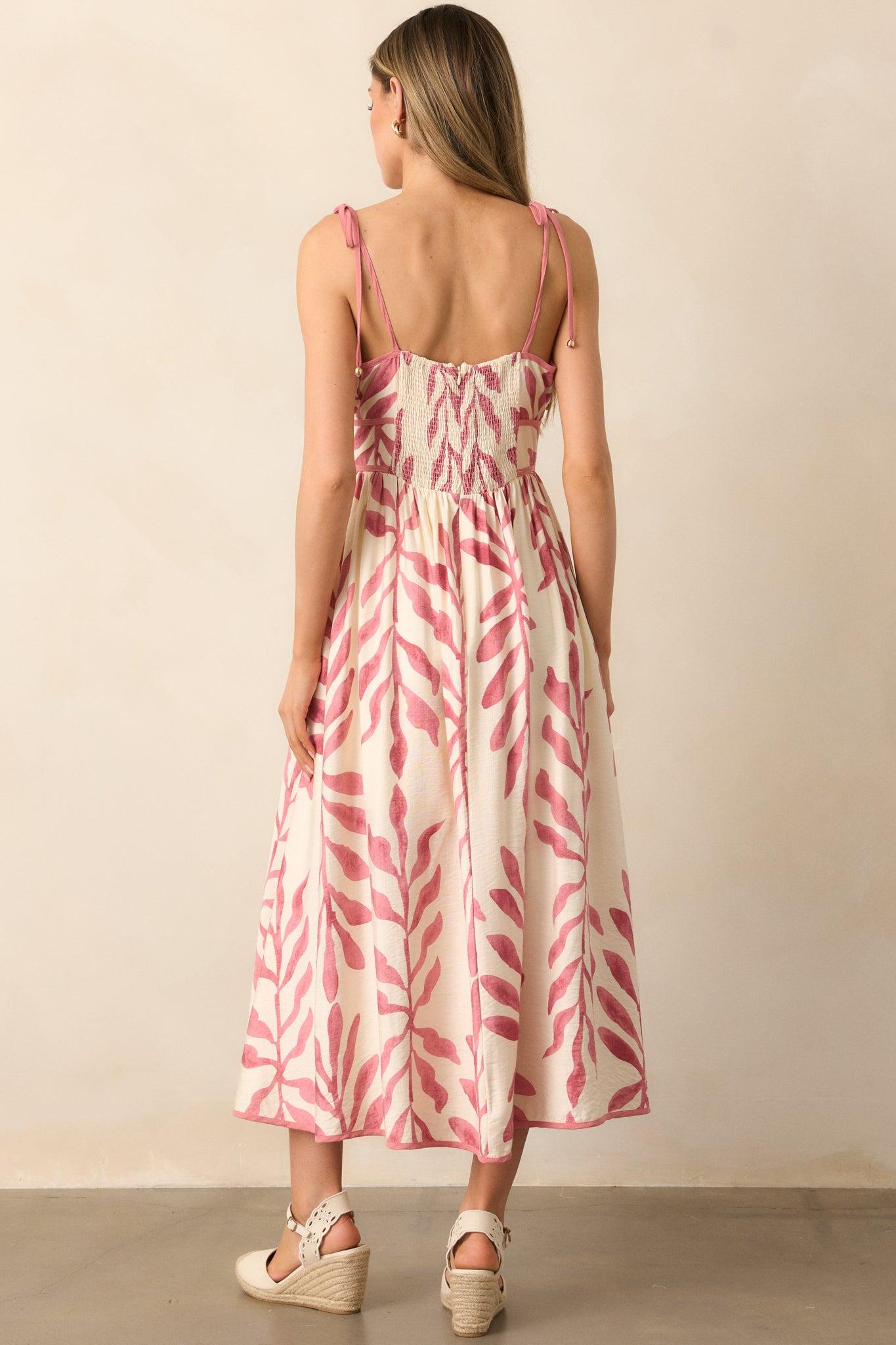 Peaceful Palms Pink Tropical Print Midi Dress Product Image
