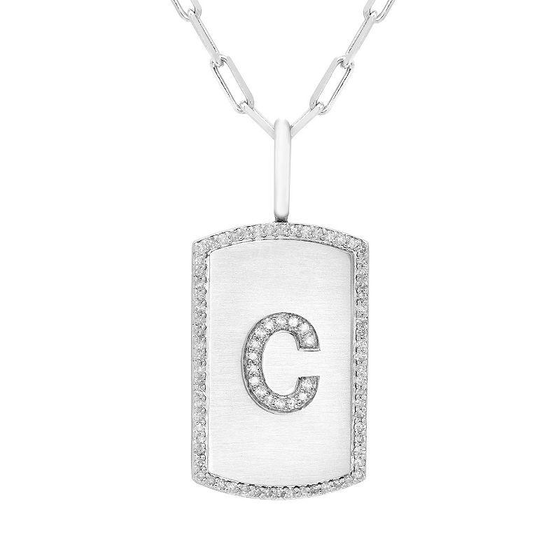 It's Personal Initial Sterling Silver & 1/4 Carat T.W. Diamond Dog Tag Necklace, Women's,  Product Image