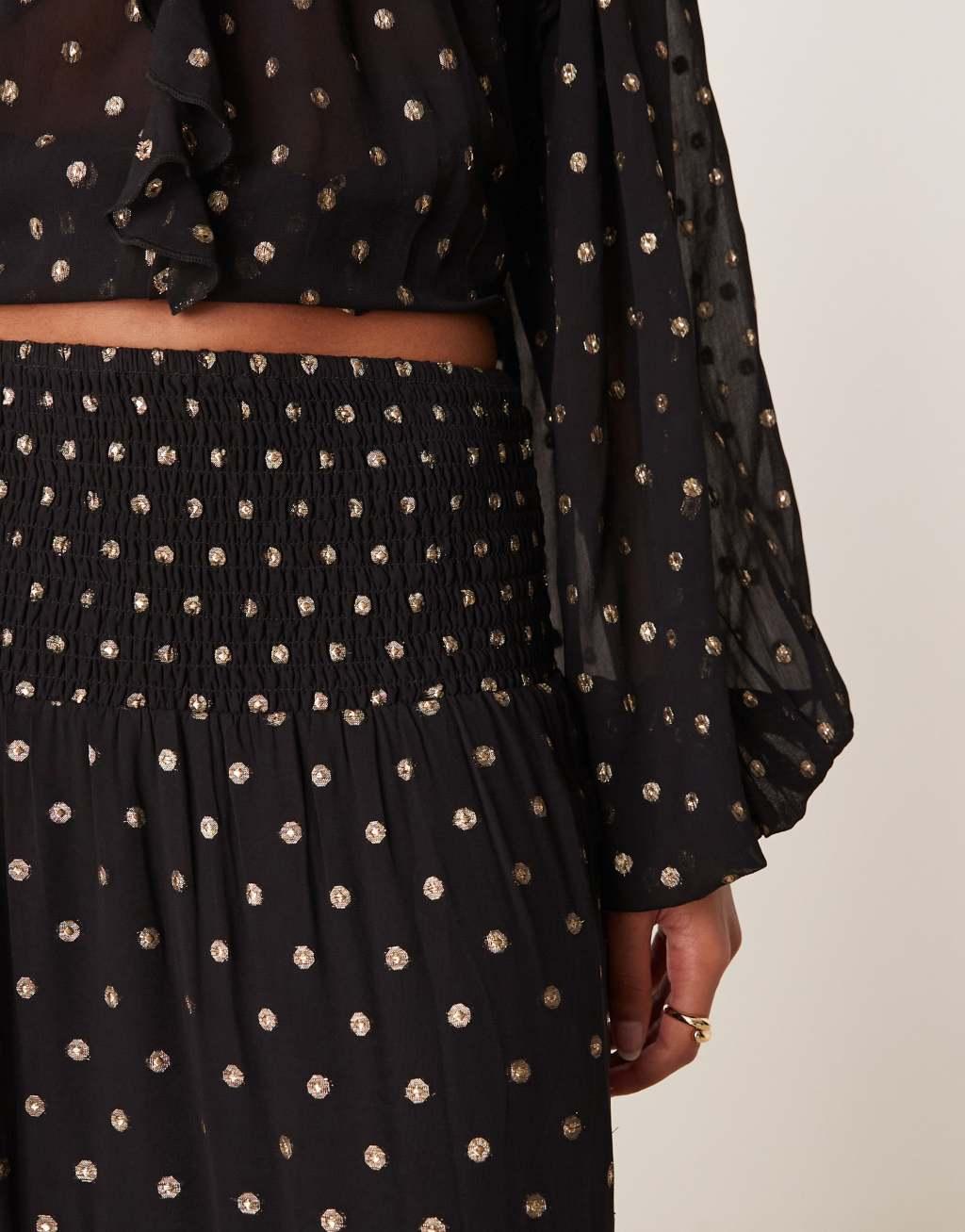 ASOS DESIGN Curve metallic dot maxi skirt in black & gold Product Image