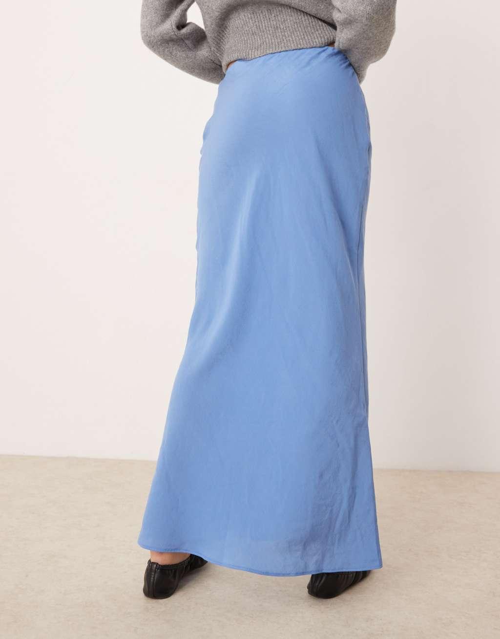 ASOS DESIGN soft touch bias maxi skirt in blue Product Image