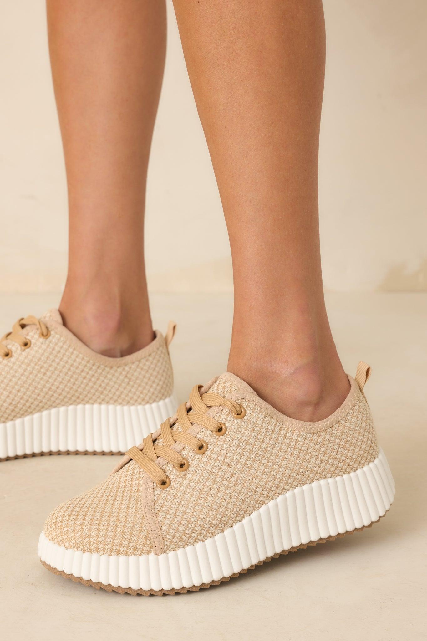 Life In The Fast Lane Tan Woven Platform Sneakers Product Image