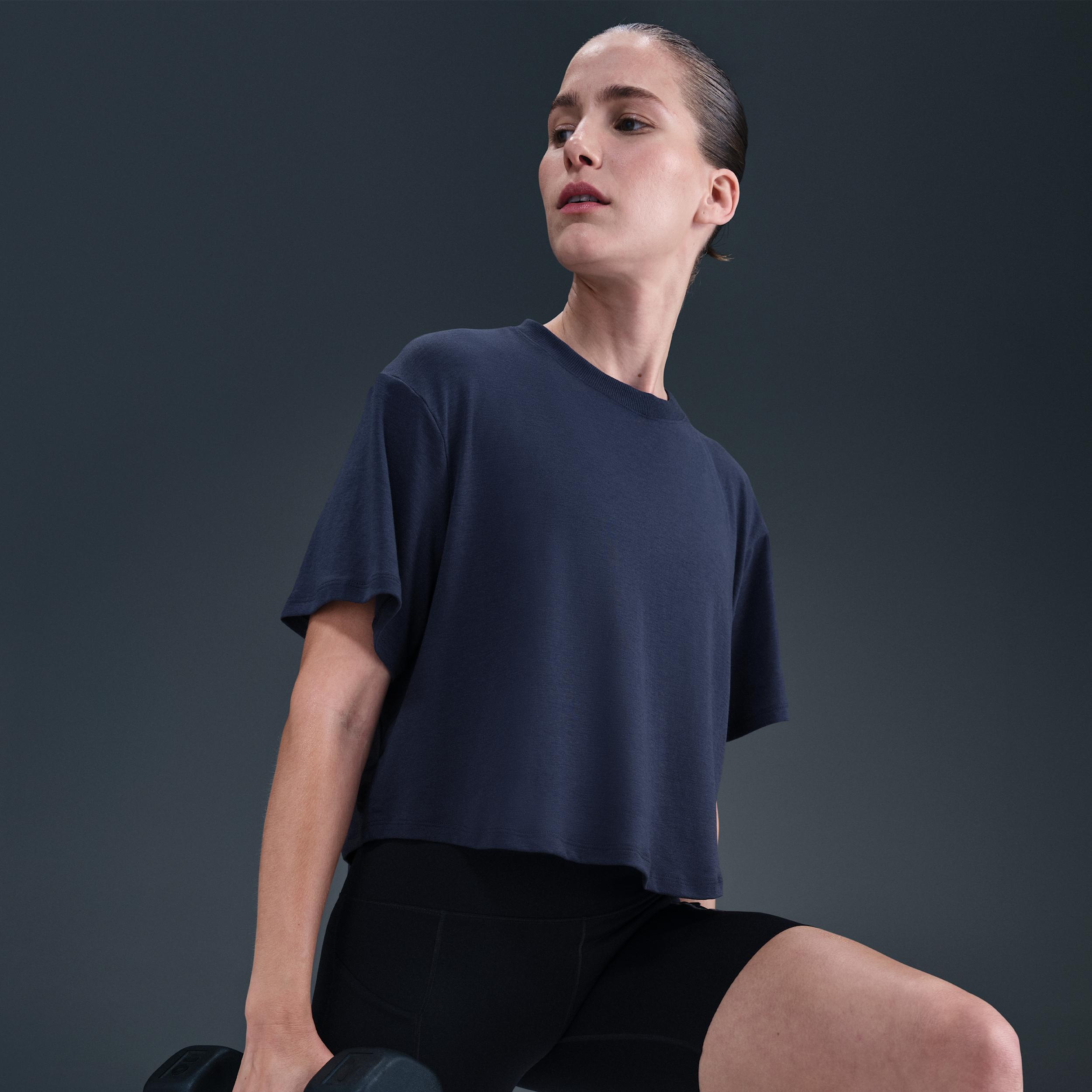 Nike Womens One Relaxed Dri-FIT Cropped Short-Sleeve Top | HJ1065-410 Product Image