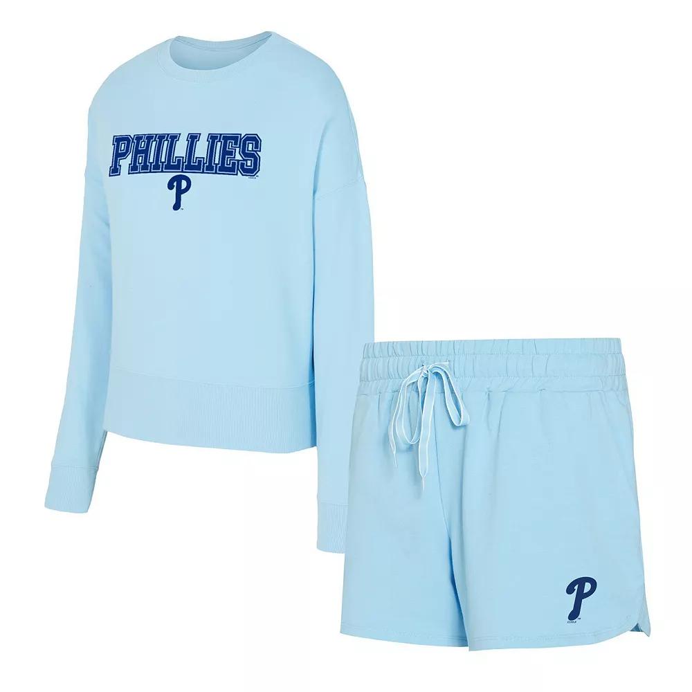 Women's Concepts Sport Light Blue Philadelphia Phillies Elevation Tri-Blend Long Sleeve T-Shirt & Shorts Set,  Product Image
