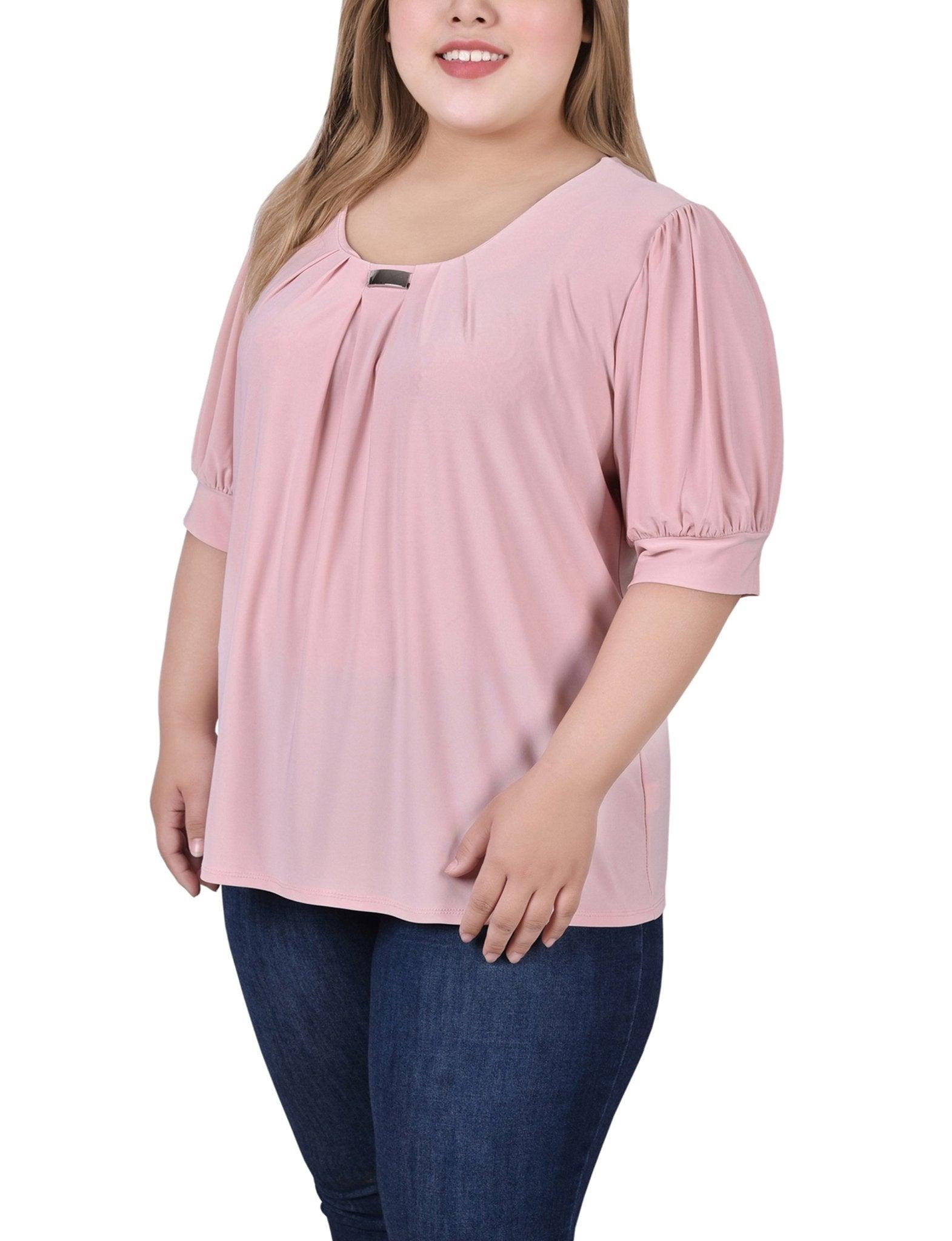 Mellow Rose Short Sleeve Balloon Sleeve Top With Hardware - Plus Product Image