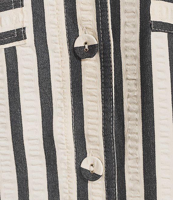Brave + True Portia Short Sleeve Striped Collared Button Front Midi Shirt Dress Product Image