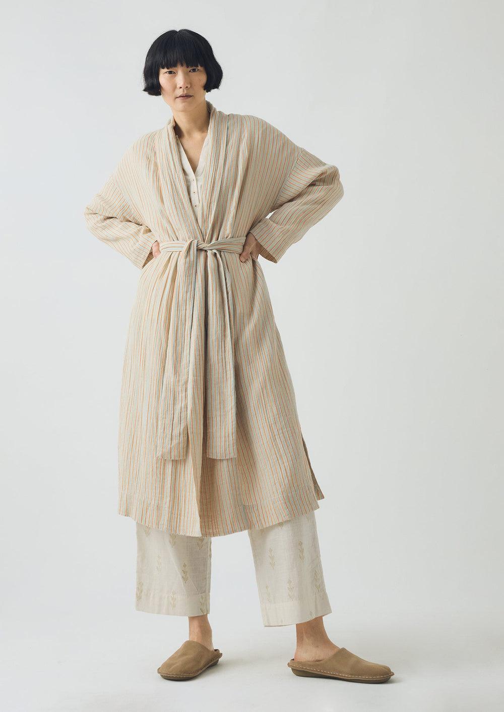 Stripe Crinkle Cotton Gown | Sage/Apricot Product Image