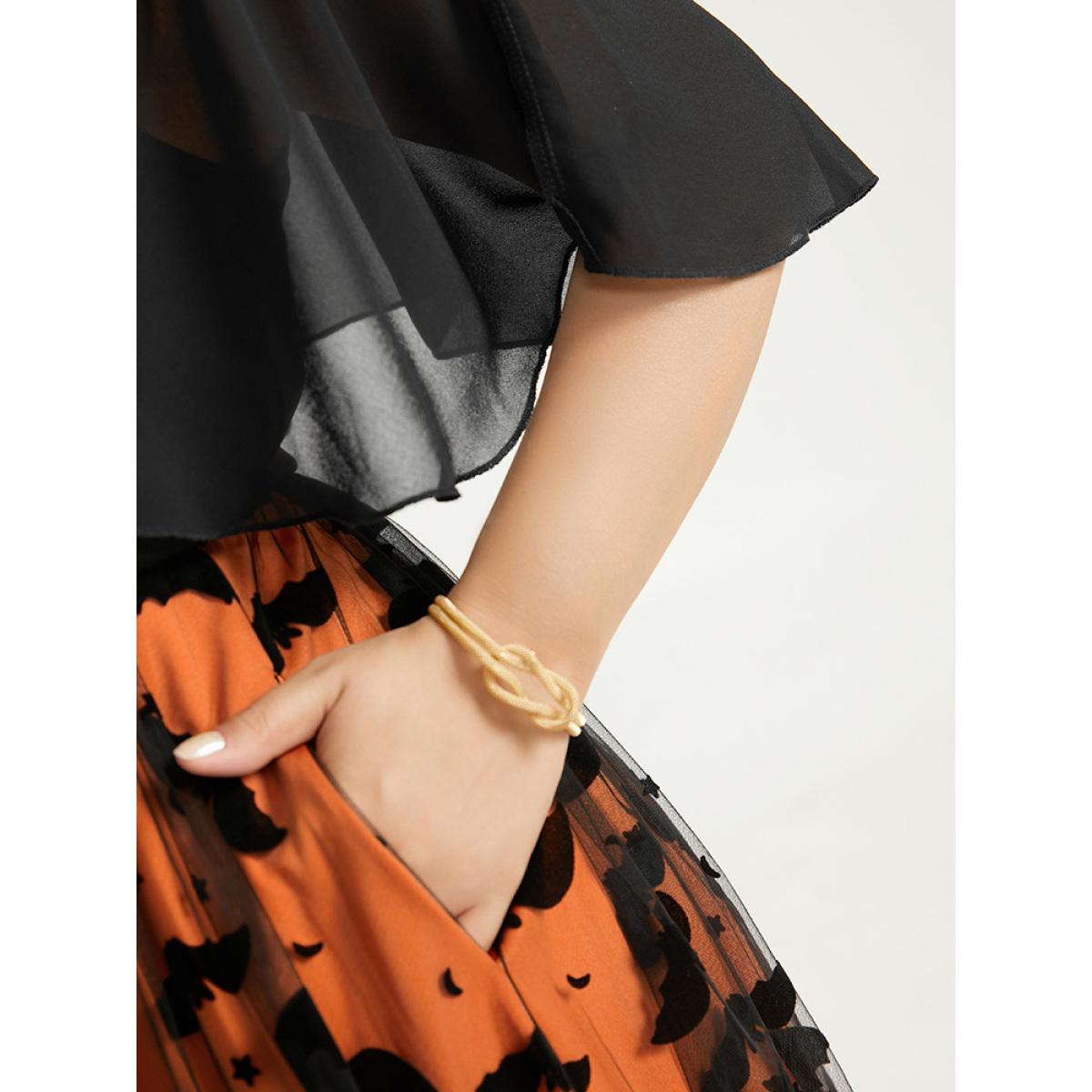 Plus Size Halloween Bat print Tiered Patchwork Dress Black Women Elegant Adjustable Straps Lapel Collar Sleeveless Curvy Midi Dress BloomChic 22-24/3X Product Image