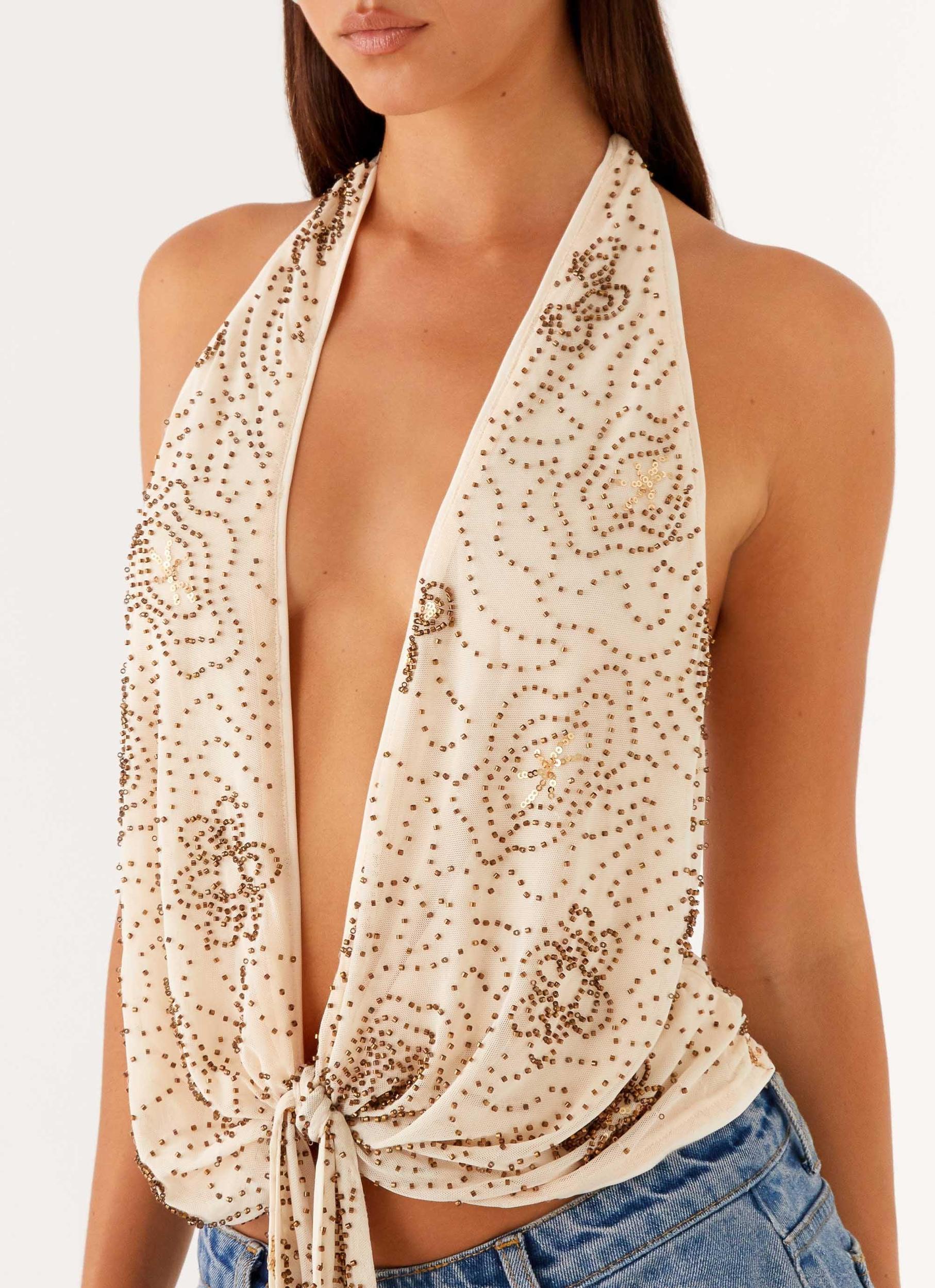 Neptune Halter Top - Light Beige Product Image