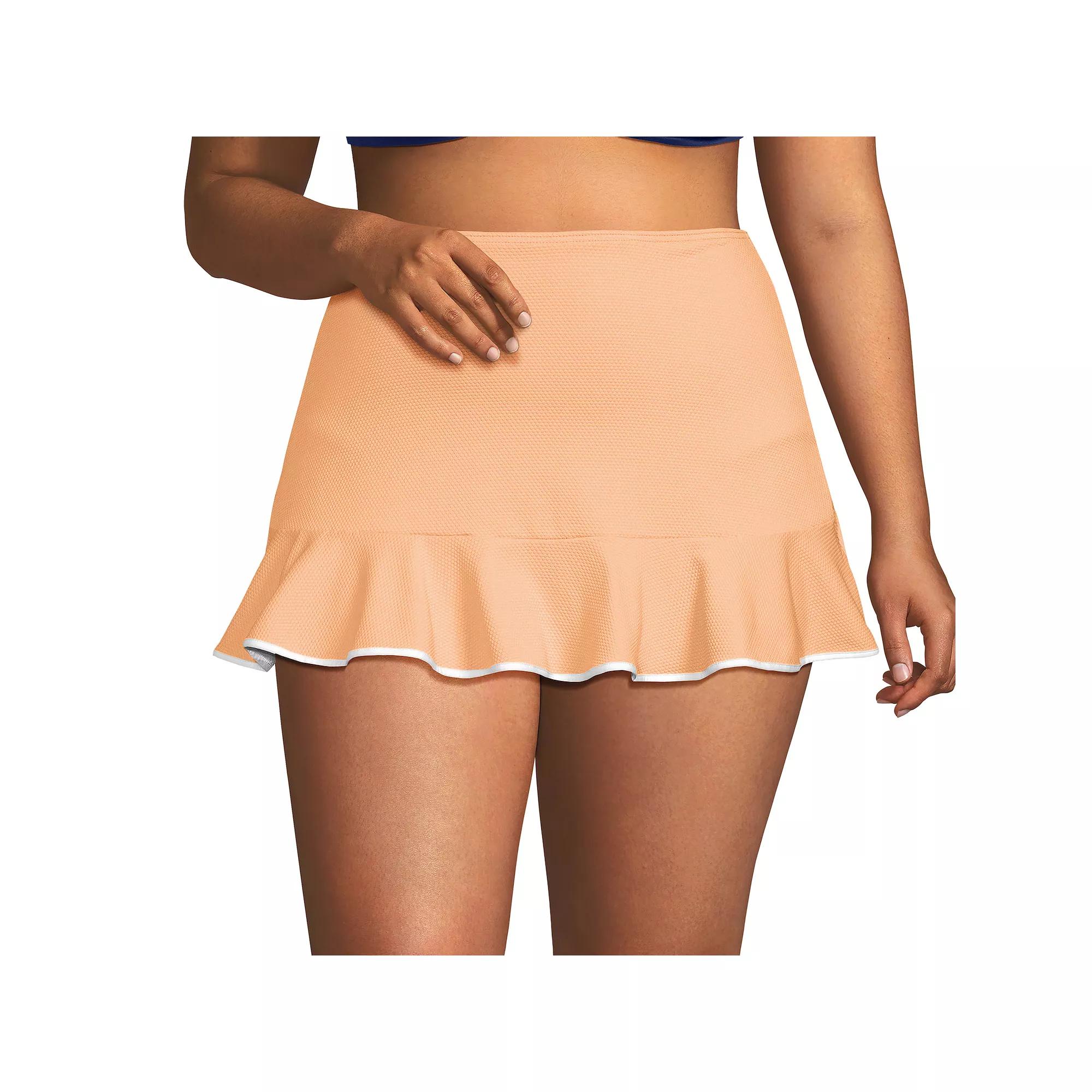 Plus Size Lands' End Pique Ruffle Hem Mini Swim Bottoms, Women's, Size: 20 W, Orange Mist White Product Image