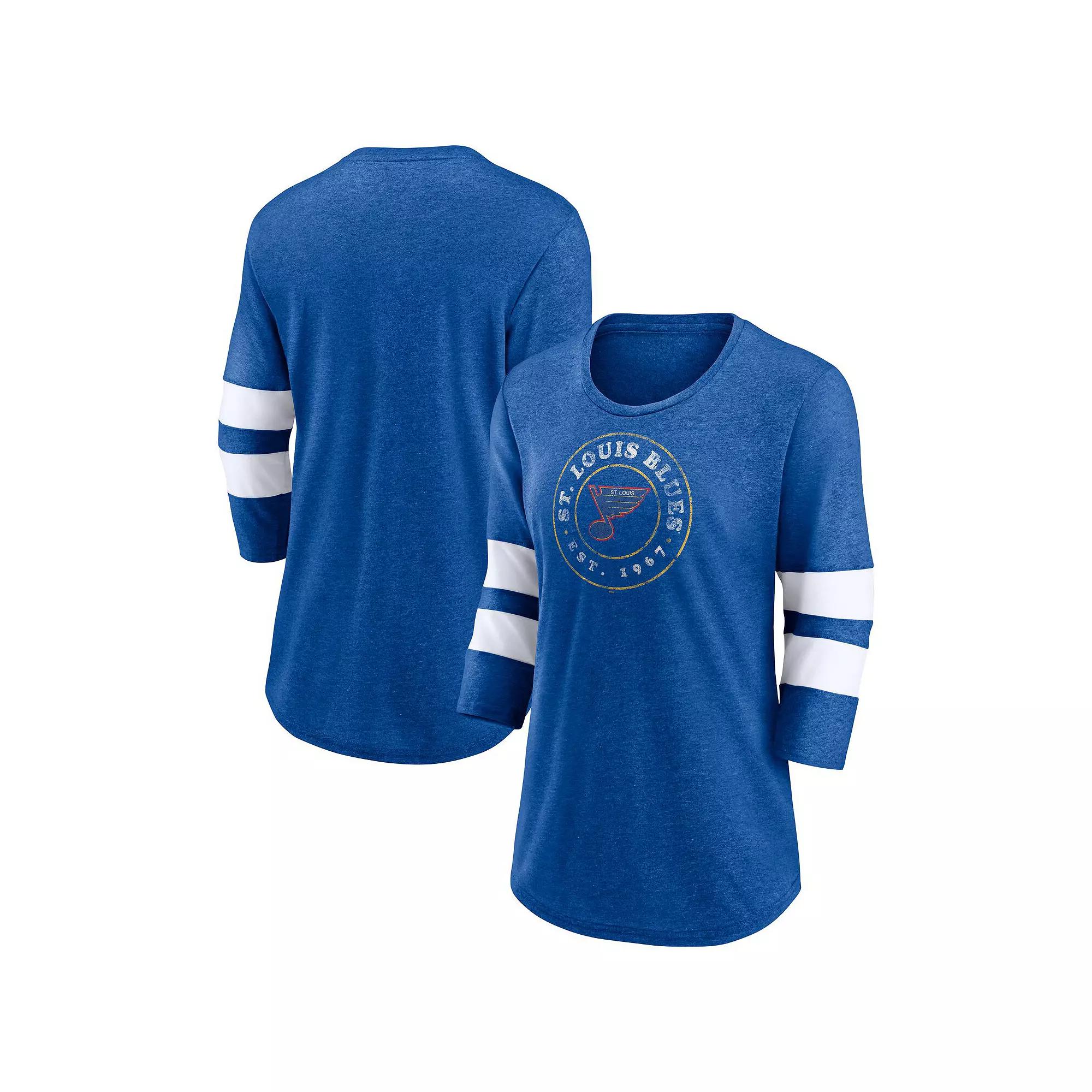 Women's Fanatics Heather Blue St. Louis Blues One Timer Tri-Blend Scoop Neck 3/4-Sleeve T-Shirt,  Product Image