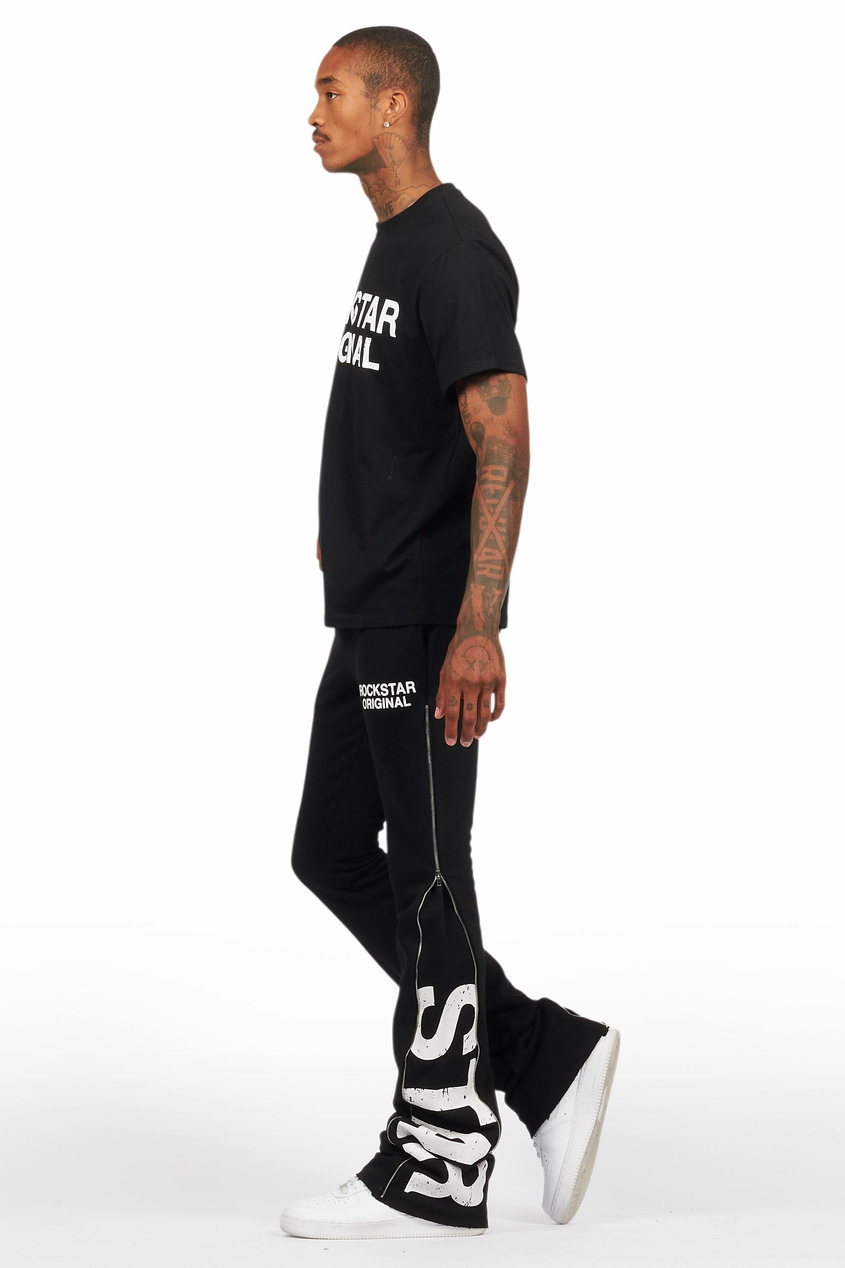 Deniska Black T-Shirt/Baggy Stacked Flare Track Set Male Product Image