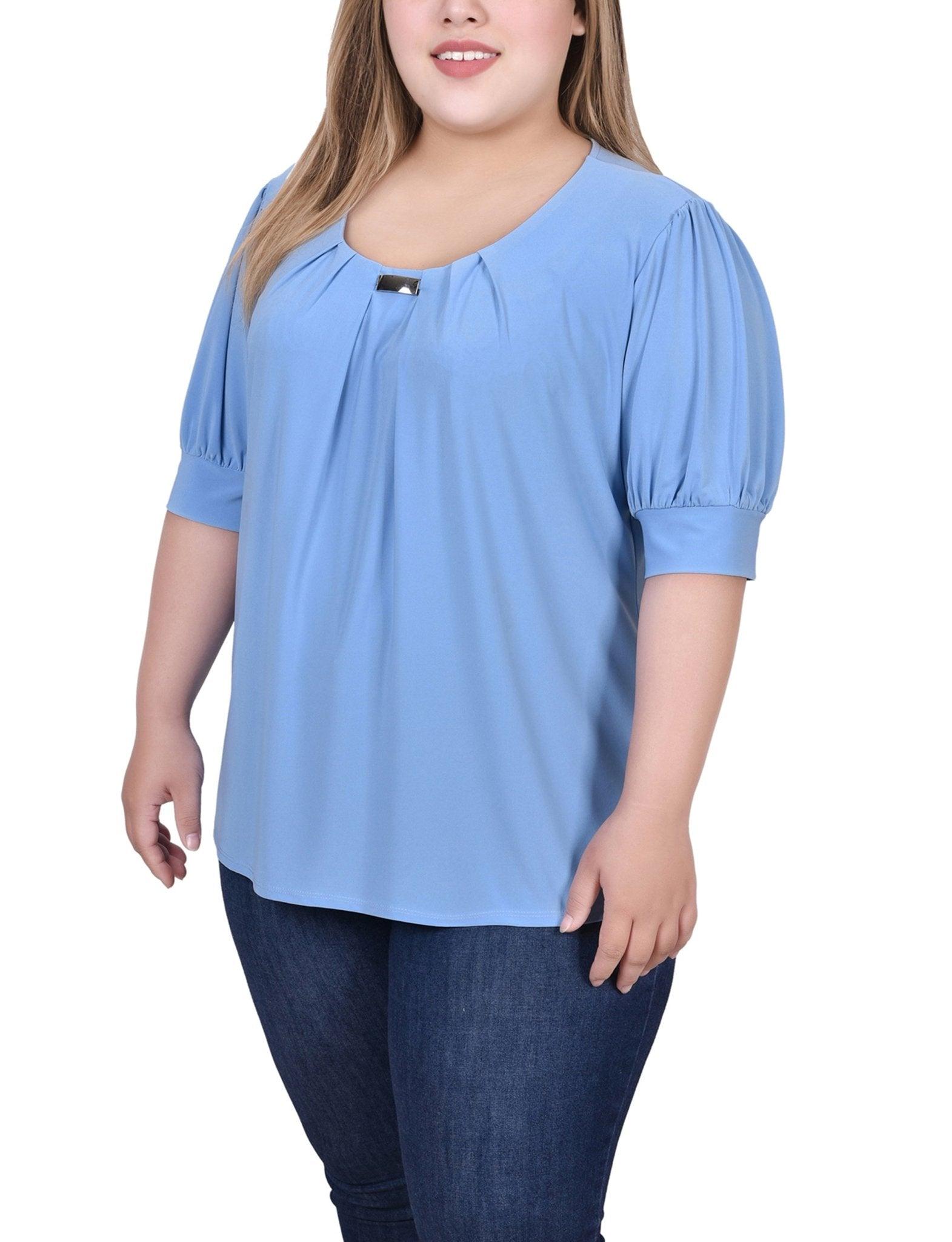 Silver Lake Blue Short Sleeve Balloon Sleeve Top With Hardware - Plus Product Image