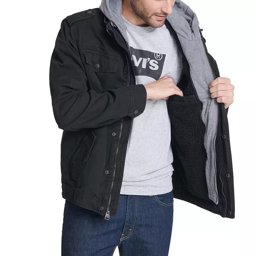 Men's Levi's® Washed Cotton Sherpa-Lined Hooded Trucker Jacket,  Product Image