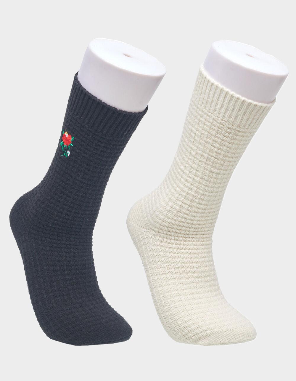 ED HARDY Rose Waffle Mid Calf 2 Pack Womens Slouchy Socks - BLACK Product Image