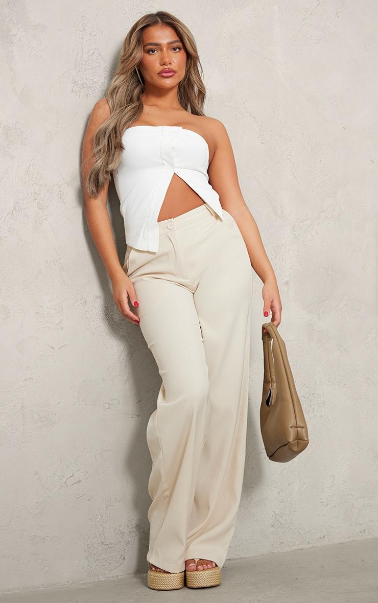 White Woven Tailored Asymmetric Hem Bandeau Product Image