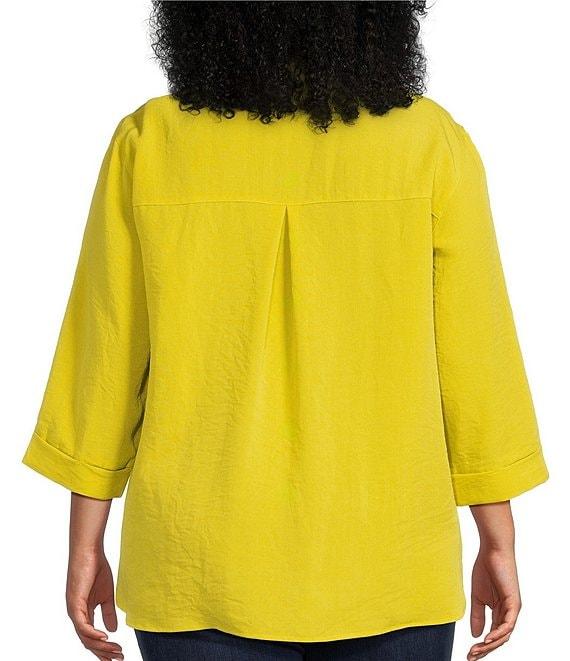 John Mark Plus Size Solid Woven Wire Collared Button Front 3/4 Sleeve Camp Shirt Product Image