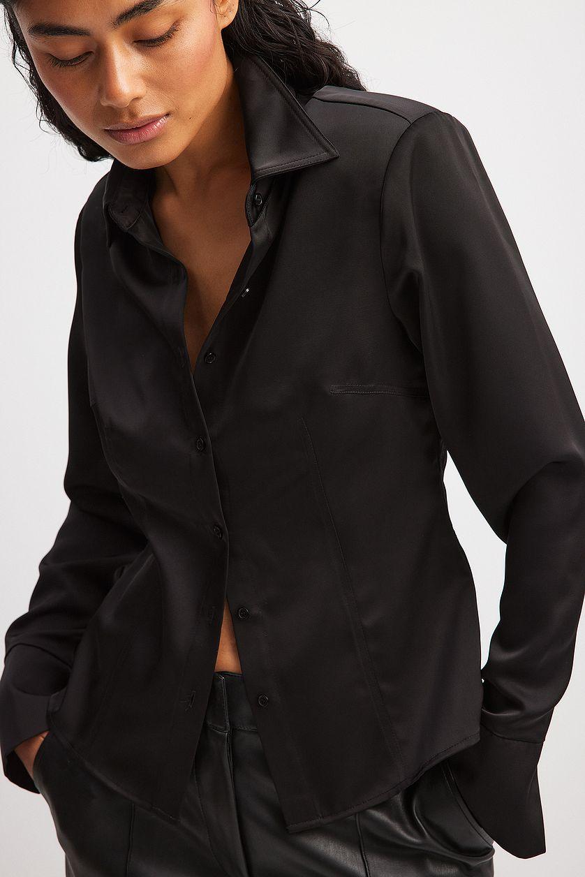 Pointy Shoulder Satin Shirt Product Image