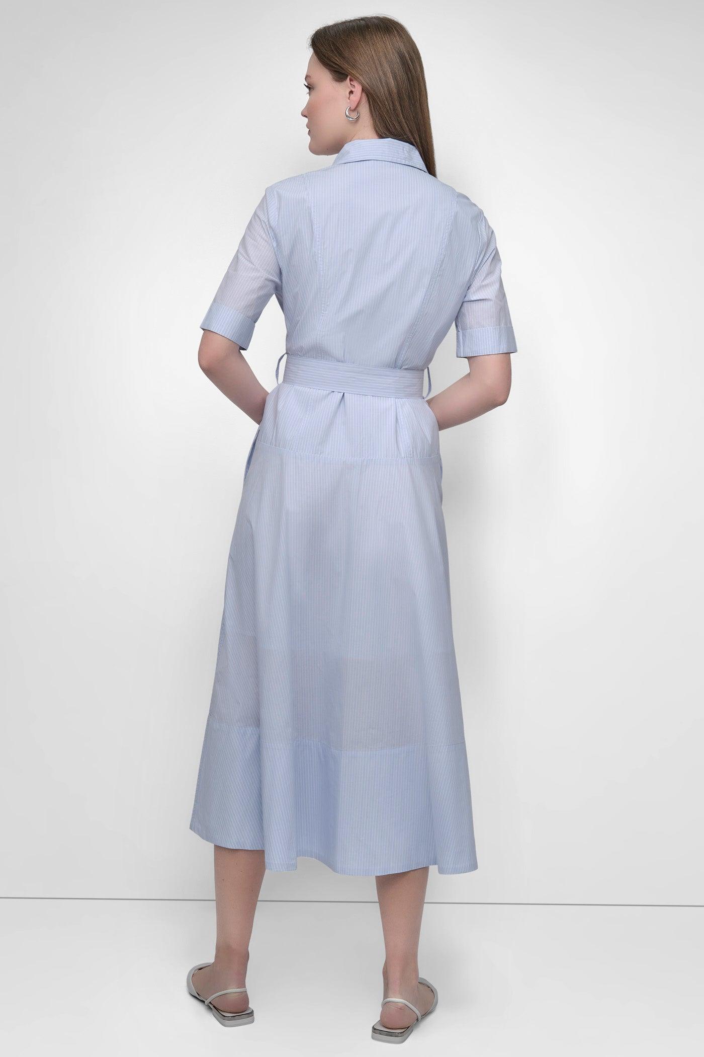 BELTED PINSTRIPED MIDI SHIRT DRESS Product Image