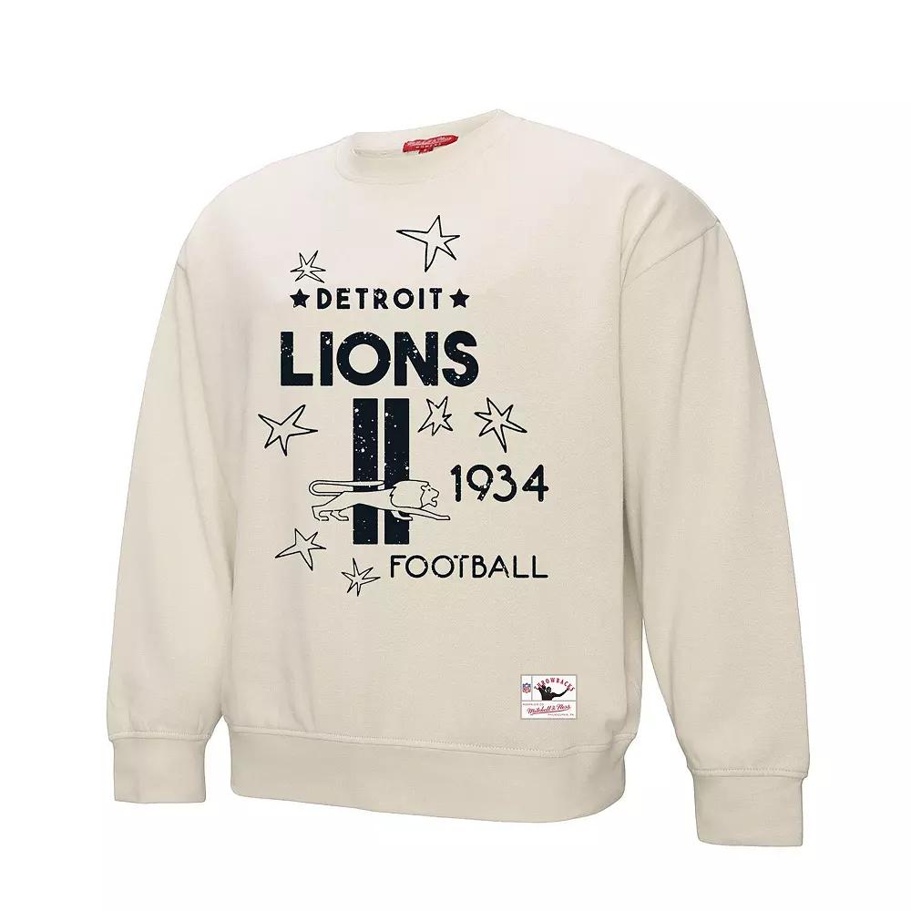 Women's Mitchell & Ness Cream Detroit Lions Shooting Stars Pullover Sweatshirt, Size: 2XL, Beige Product Image