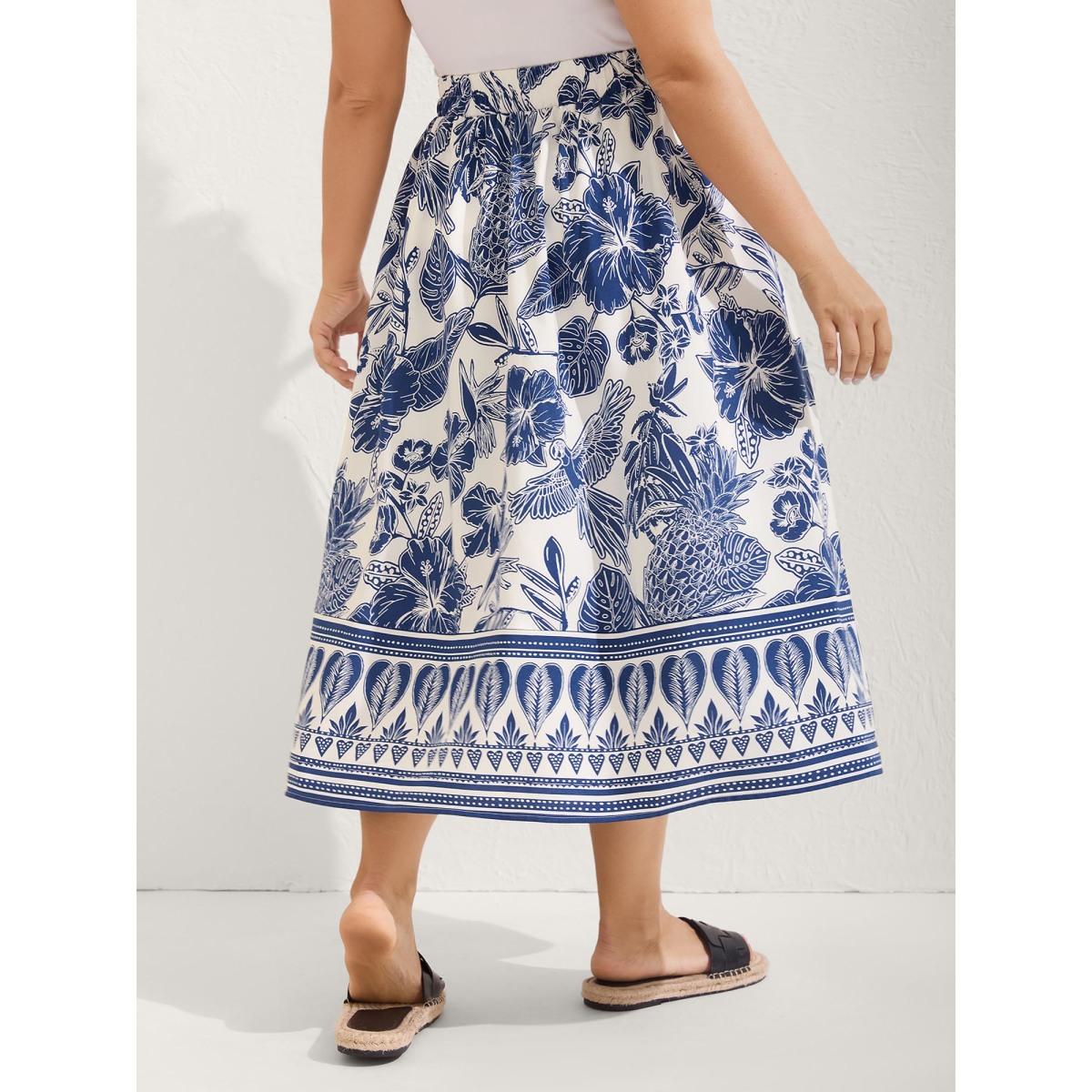 Plus Size Floral Print A-Line Maxi Skirt Women LightBlue Resort Loose No stretch Side seam pocket Vacation Skirts BloomChic 10/M Product Image