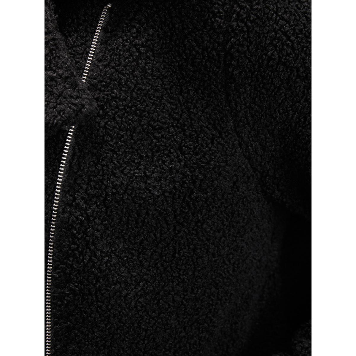 Plus Size Solid Zipper Pocket Suit Collar Teddy Coat Women Black Elegant Zipper Ladies Dailywear Winter Coats BloomChic 30/6X Product Image