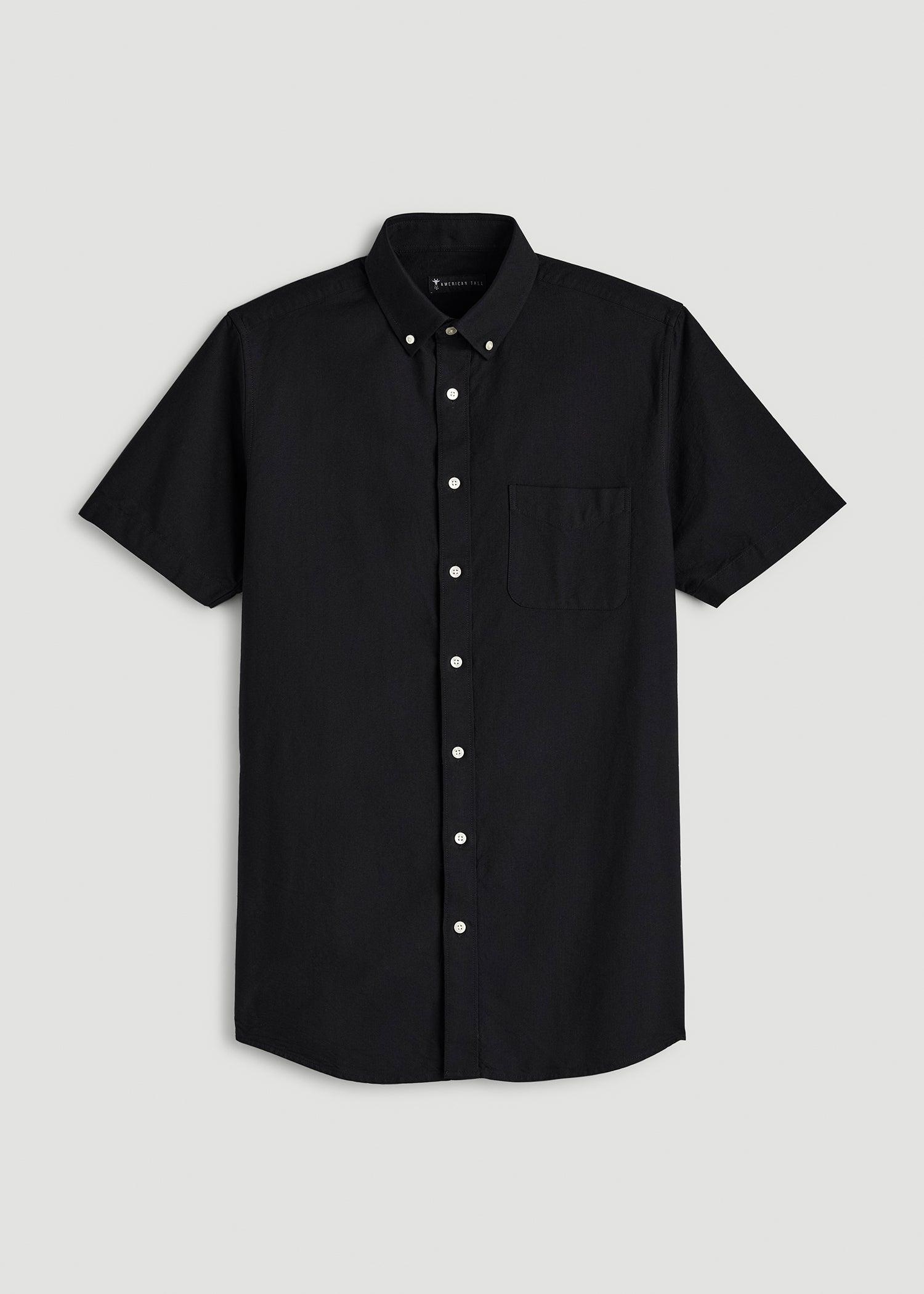 Short Sleeve Oxford Button Shirt For Tall Men in Black Male Product Image