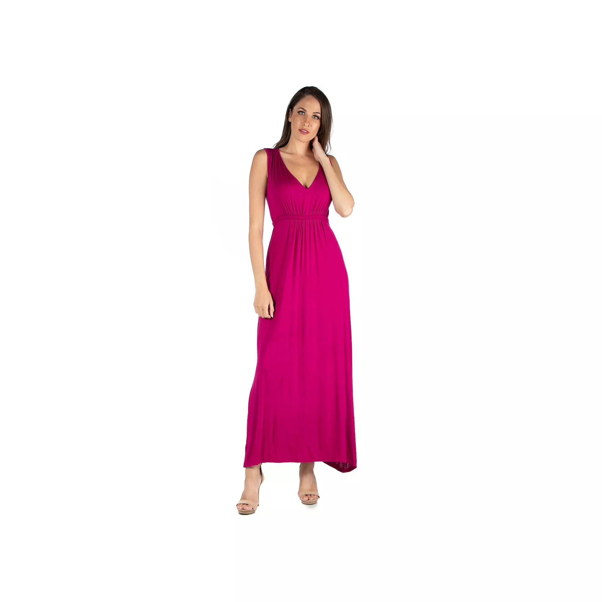 Women's 24seven Comfort Apparel V-Neck Sleeveless Maxi Dress,  Product Image