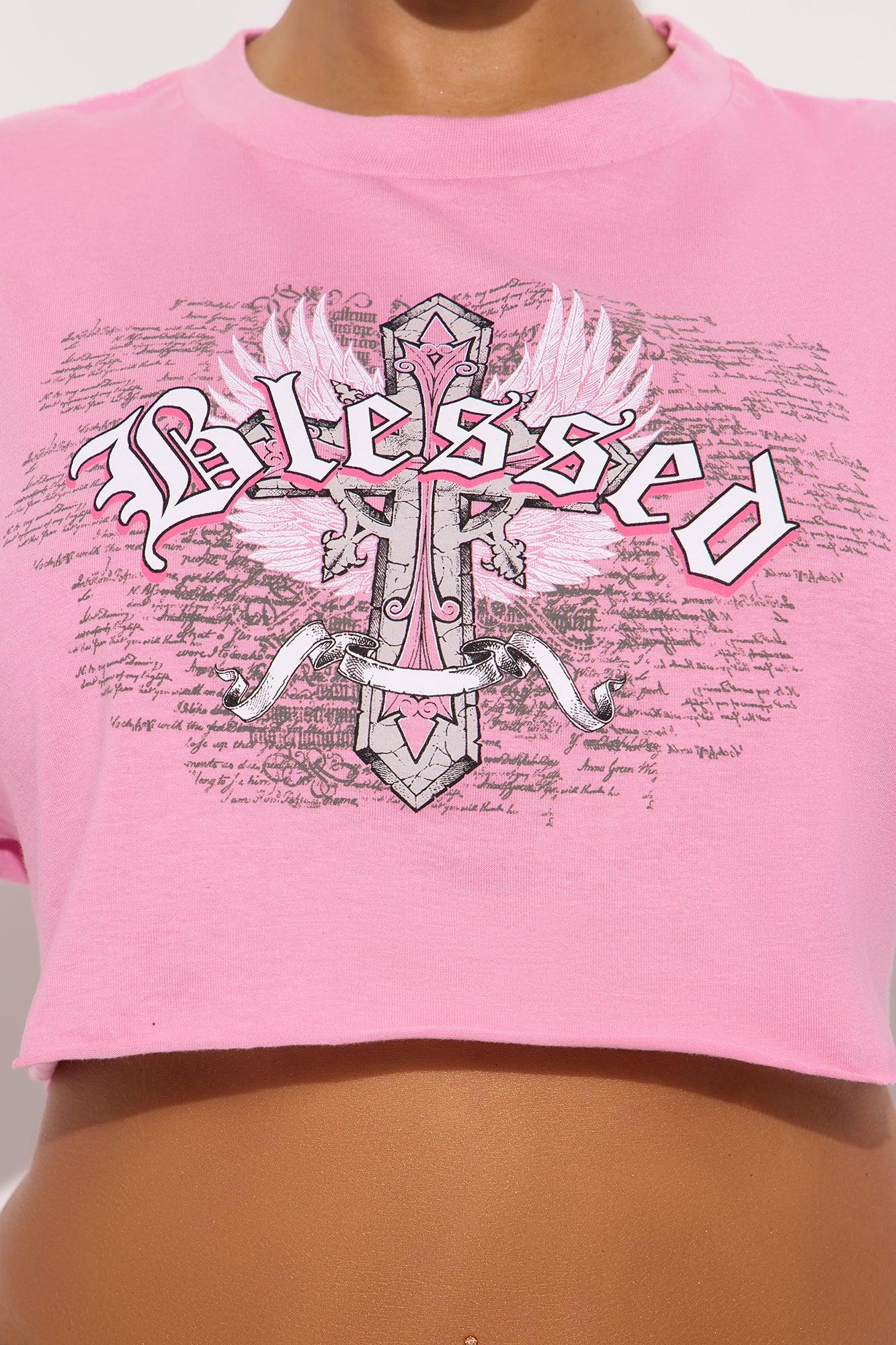 Blessed Cross Cropped Tee - Pink Female Product Image