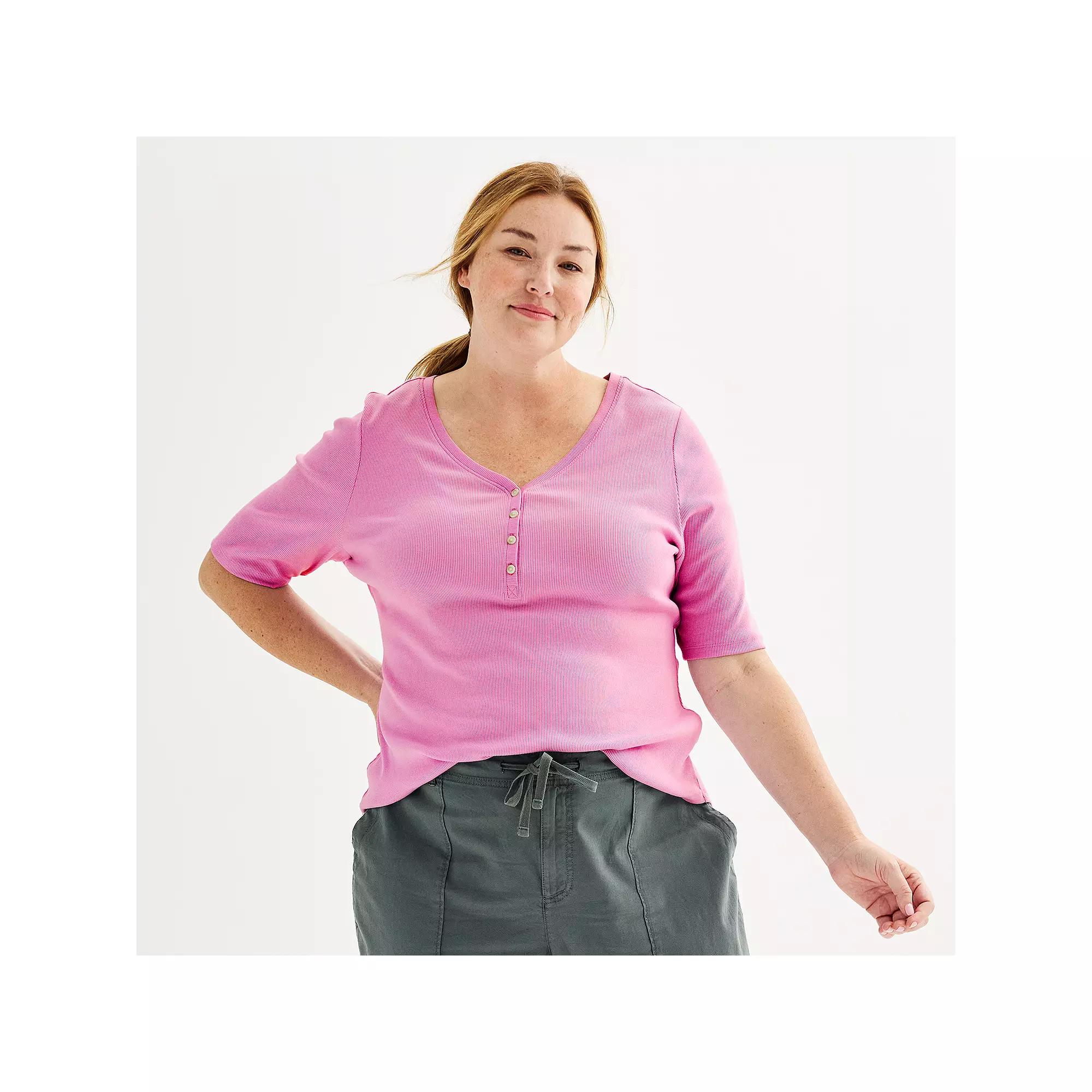 Plus Size Sonoma Goods For Life Slim Fit Elbow Sleeve Henley, Womens Product Image