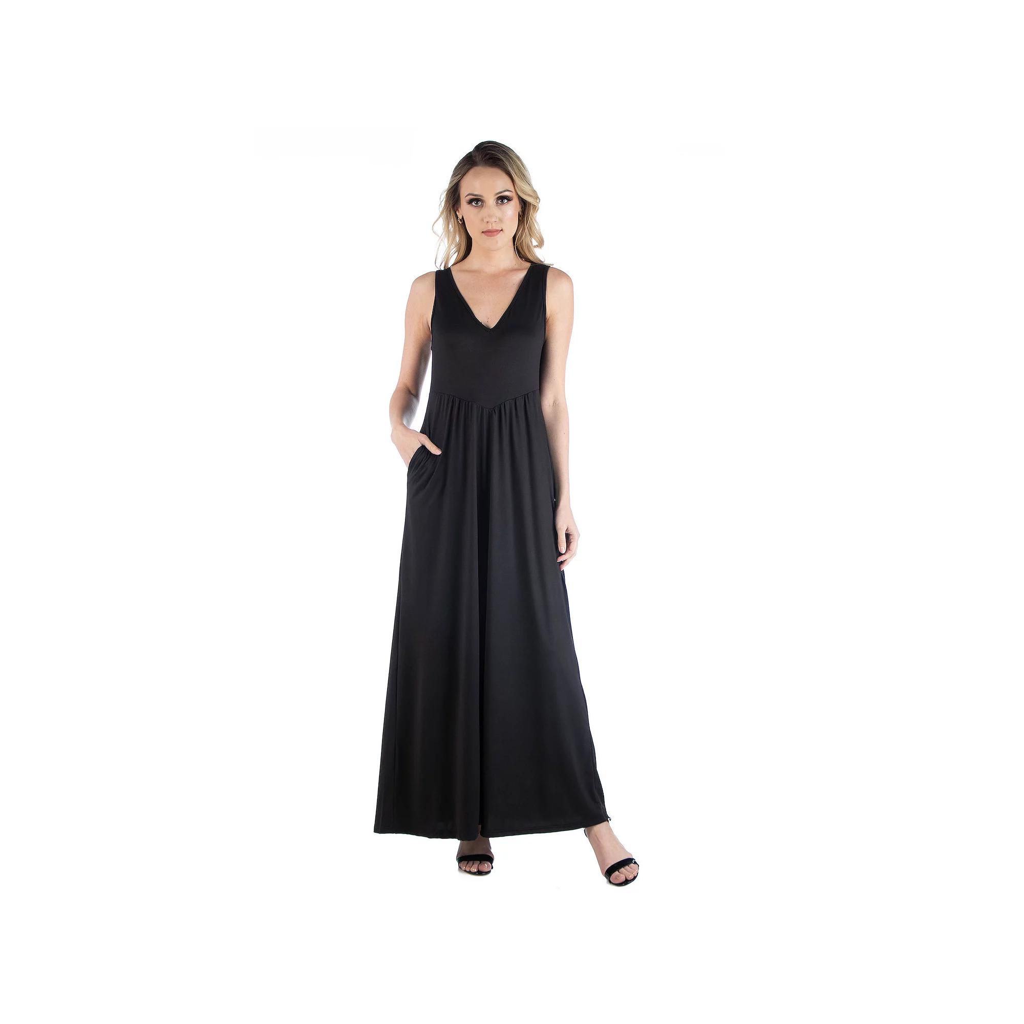 Women's 24seven Comfort Apparel Sleeveless V-Neck Tank Top Maxi Dress, Size: Medium, Black Product Image